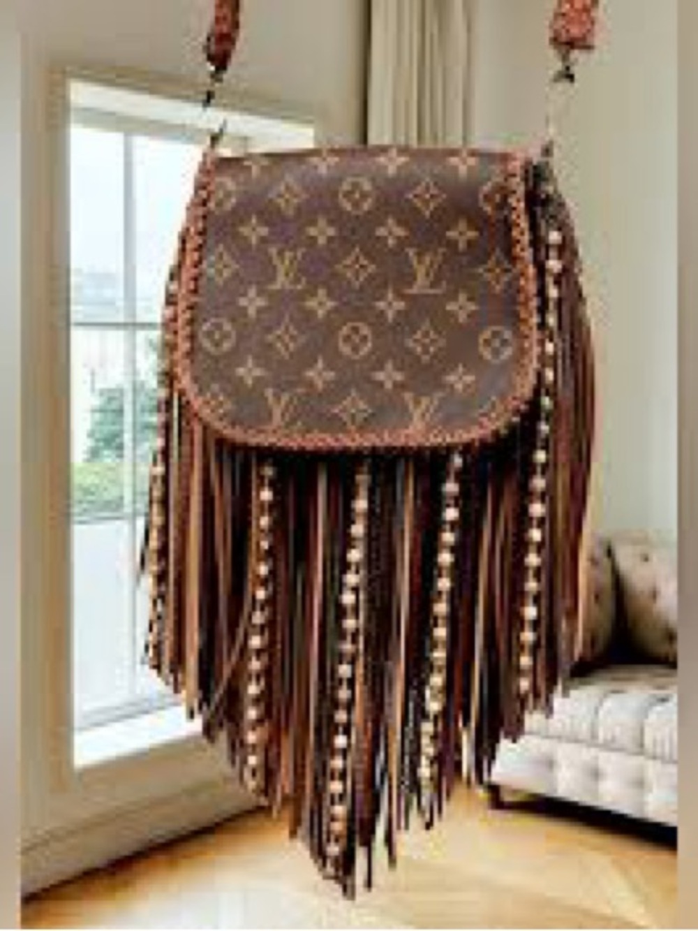 Louis Vuitton-Inspired Brown Fringe Crossbody Bag